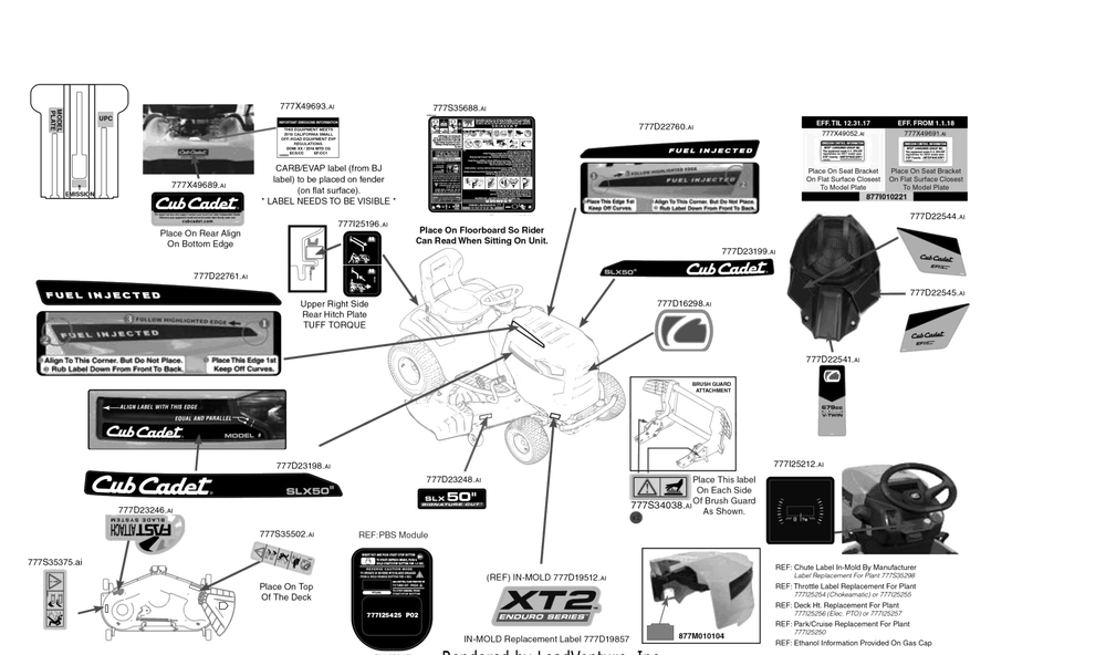 Label Map Diagram and Parts List for XT2-SLX50EFI (13AZA2CQ210)(2018) Cub Cadet Lawn Tractor